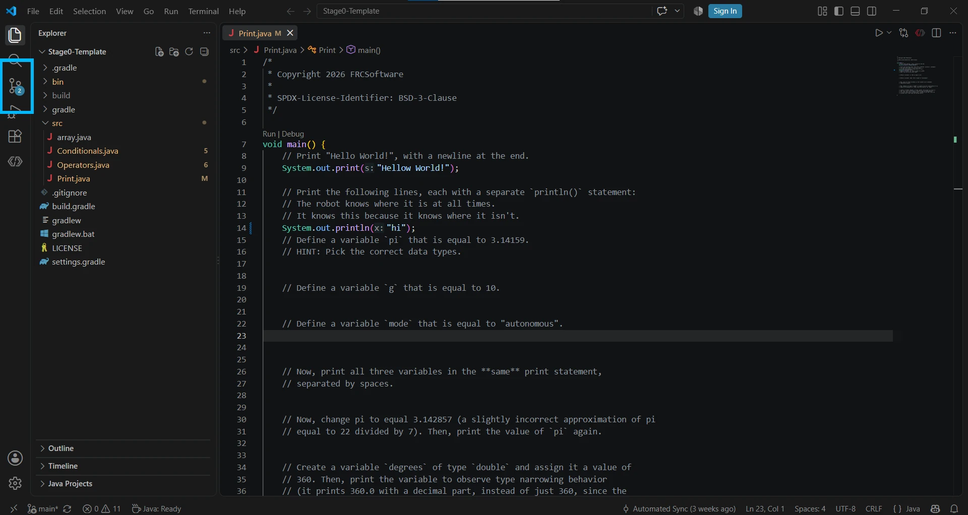 VS Code with the Source Control tab in a blue box